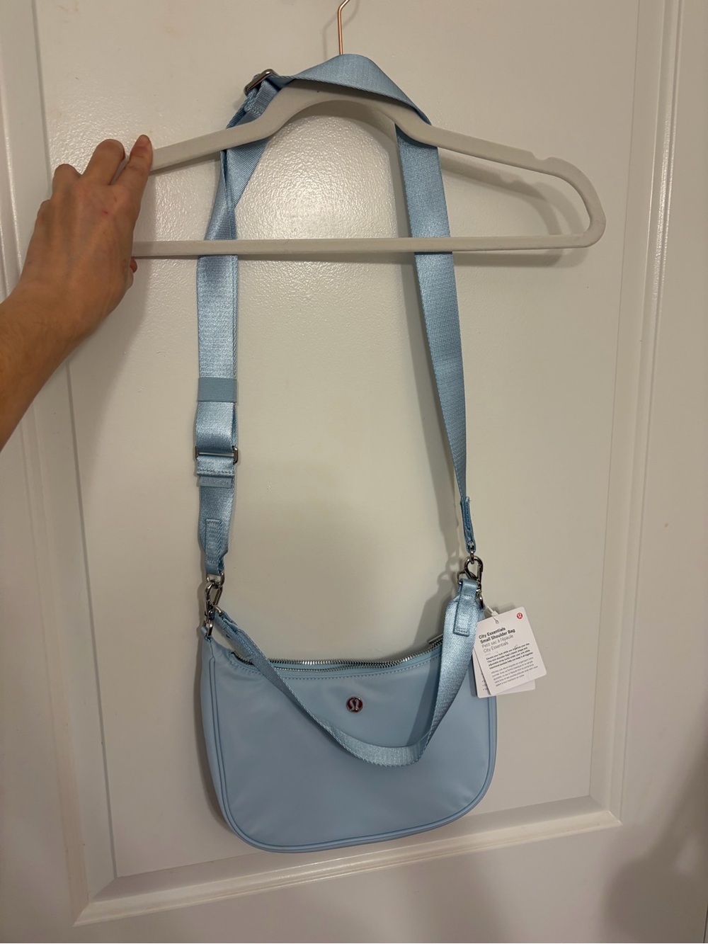 NWT: $78 LULULEMON City Essentials Small Shoulder Bag, Foam Cloud + Silver